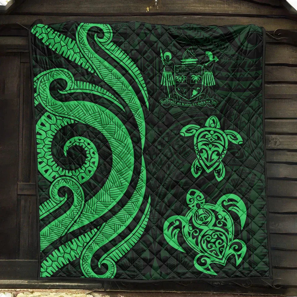 Fiji Polynesian Premium Quilt - Green Tentacle Turtle Crest