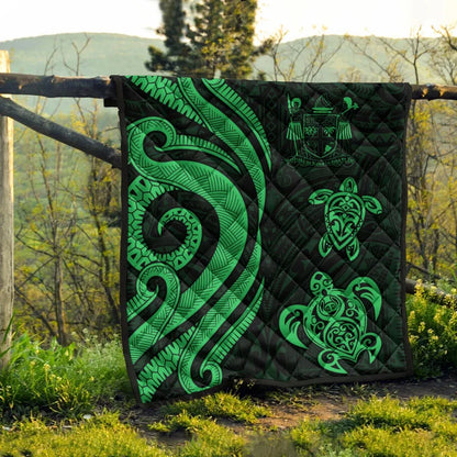 Fiji Polynesian Premium Quilt - Green Tentacle Turtle Crest