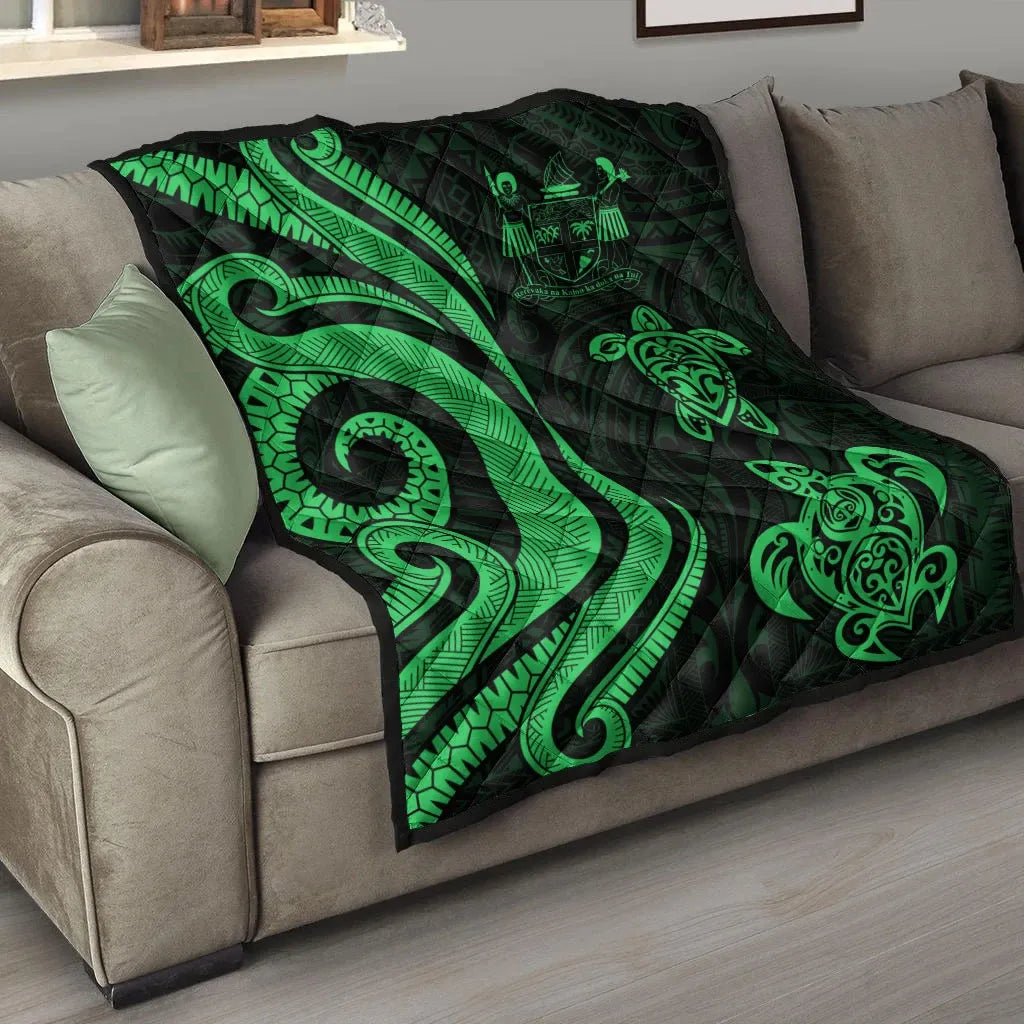 Fiji Polynesian Premium Quilt - Green Tentacle Turtle Crest