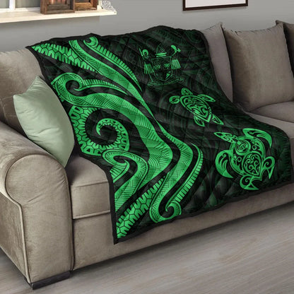 Fiji Polynesian Premium Quilt - Green Tentacle Turtle Crest