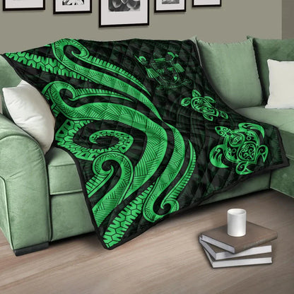 Fiji Polynesian Premium Quilt - Green Tentacle Turtle Crest
