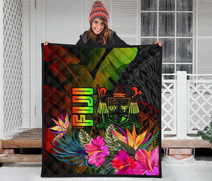 Fiji Polynesian Premium Quilt -  Hibiscus and Banana Leaves