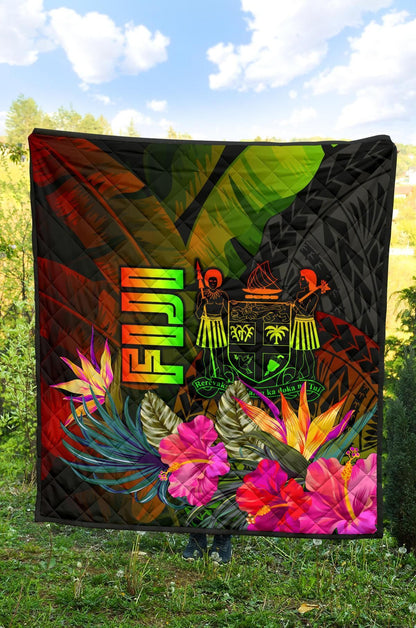 Fiji Polynesian Premium Quilt -  Hibiscus and Banana Leaves