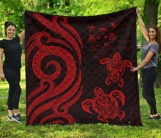 Fiji Polynesian Premium Quilt - Red Tentacle Turtle Crest