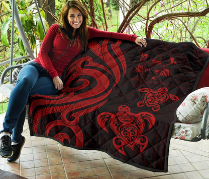 Fiji Polynesian Premium Quilt - Red Tentacle Turtle Crest