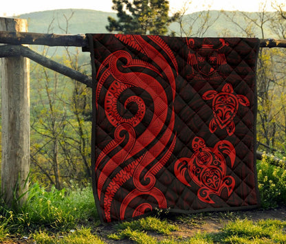 Fiji Polynesian Premium Quilt - Red Tentacle Turtle Crest