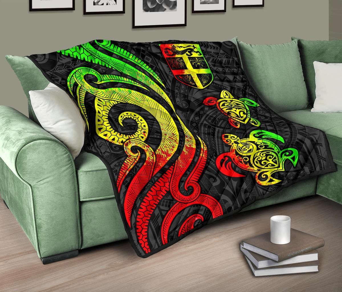 Fiji Polynesian Premium Quilt - Reggae Tentacle Turtle