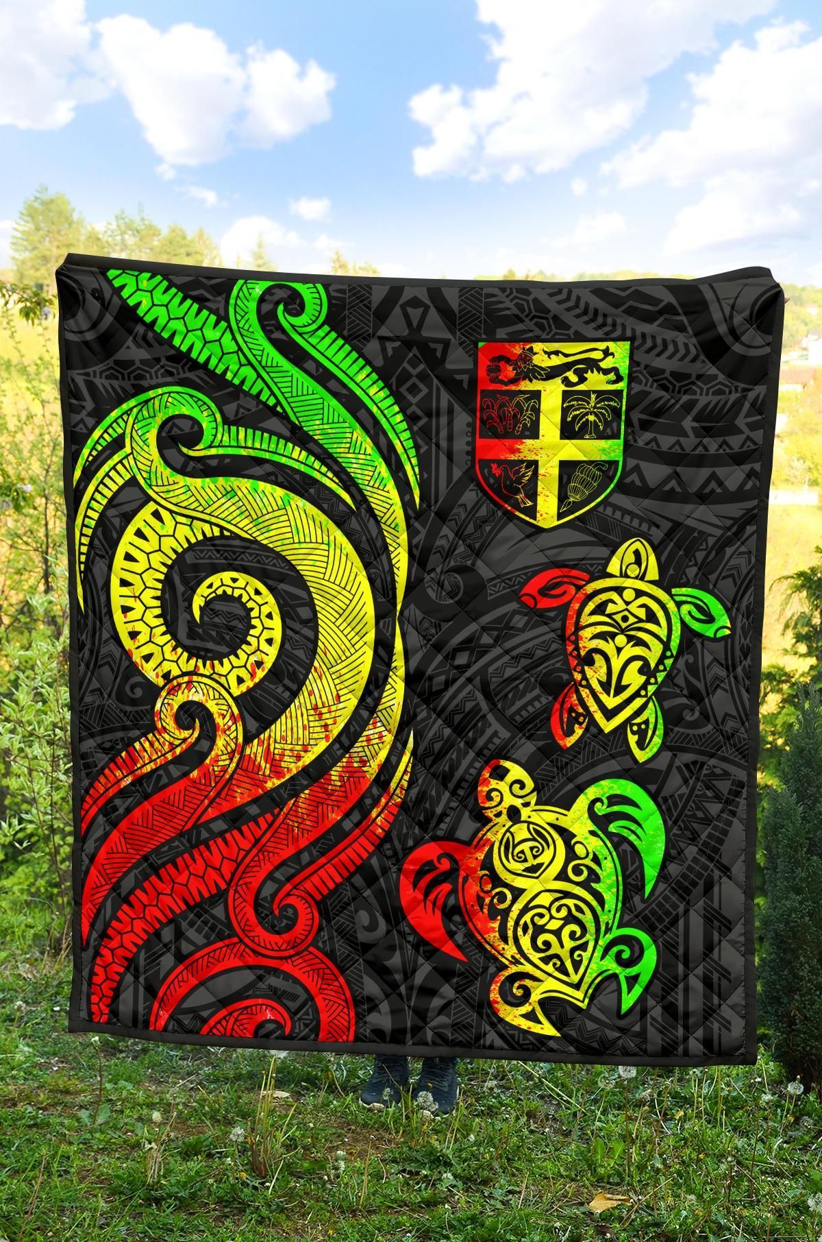 Fiji Polynesian Premium Quilt - Reggae Tentacle Turtle