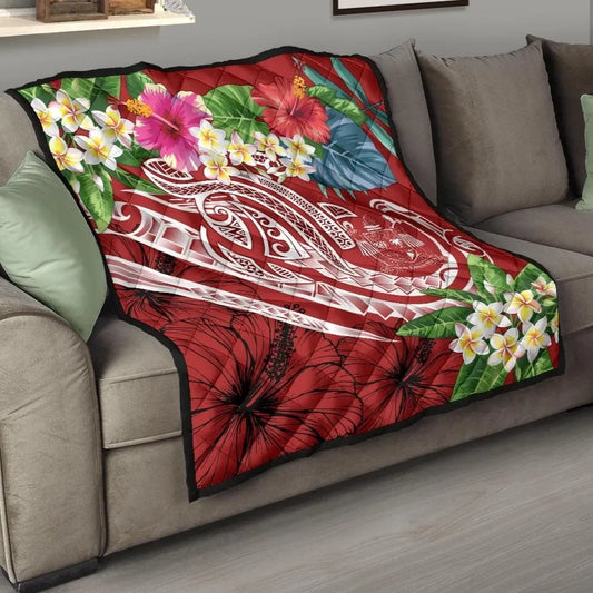 Fiji Polynesian Premium Quilt - Summer Plumeria (Red)