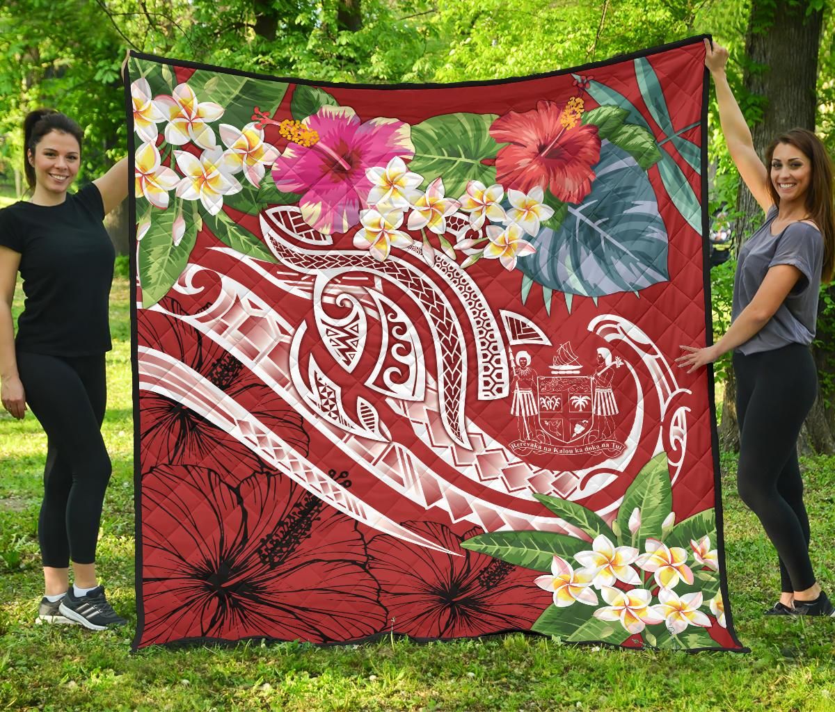 Fiji Polynesian Premium Quilt - Summer Plumeria (Red)