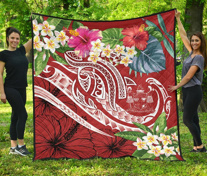 Fiji Polynesian Premium Quilt - Summer Plumeria (Red)