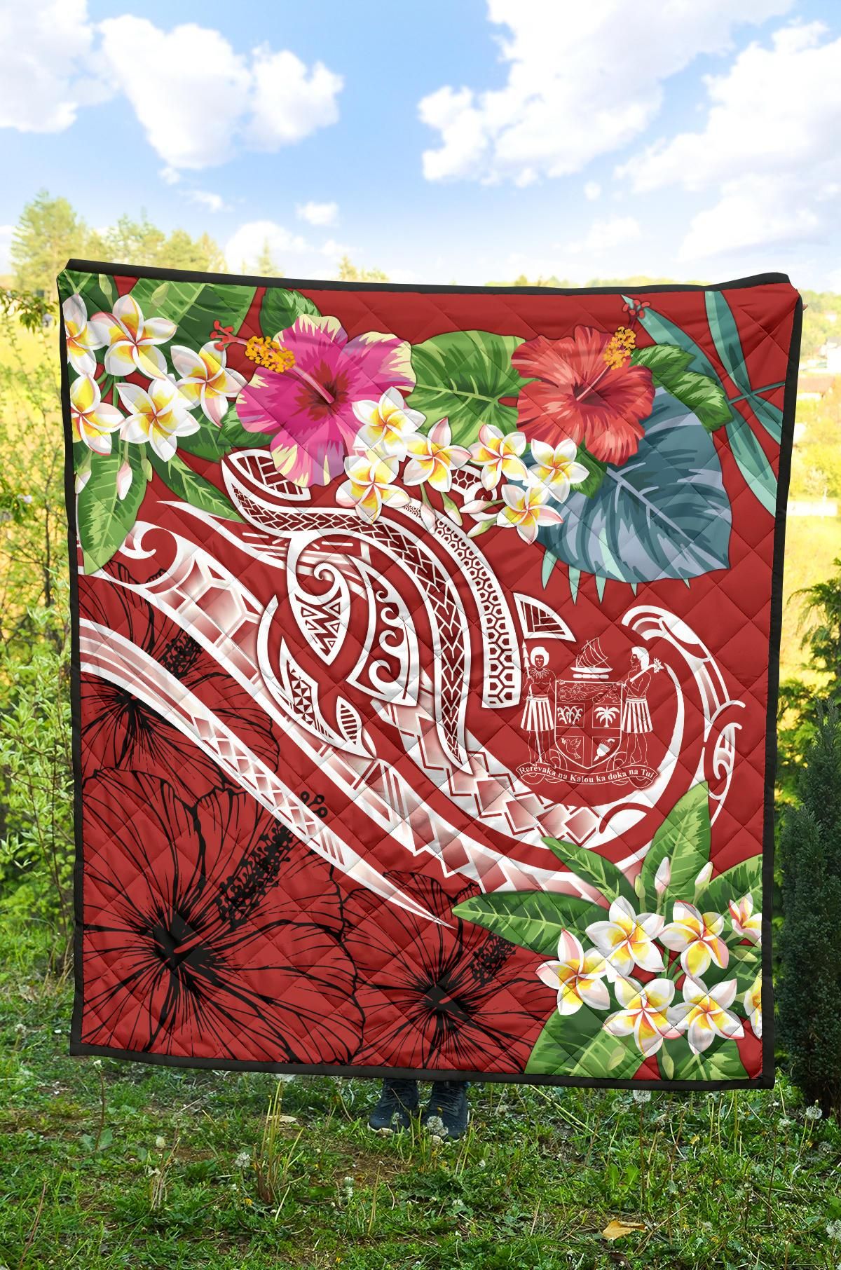 Fiji Polynesian Premium Quilt - Summer Plumeria (Red)