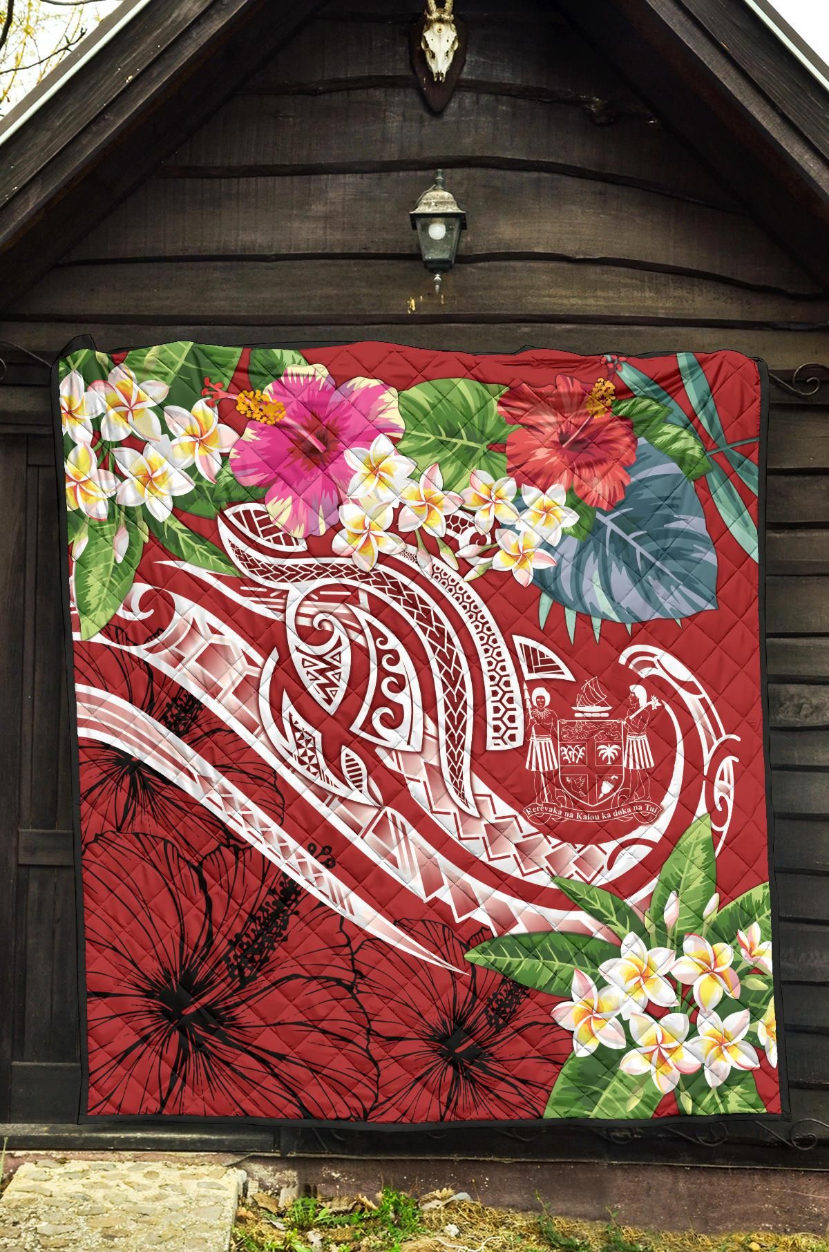 Fiji Polynesian Premium Quilt - Summer Plumeria (Red)