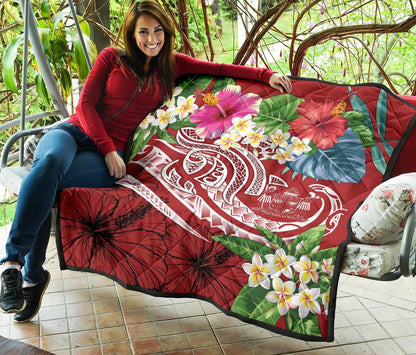 Fiji Polynesian Premium Quilt - Summer Plumeria (Red)
