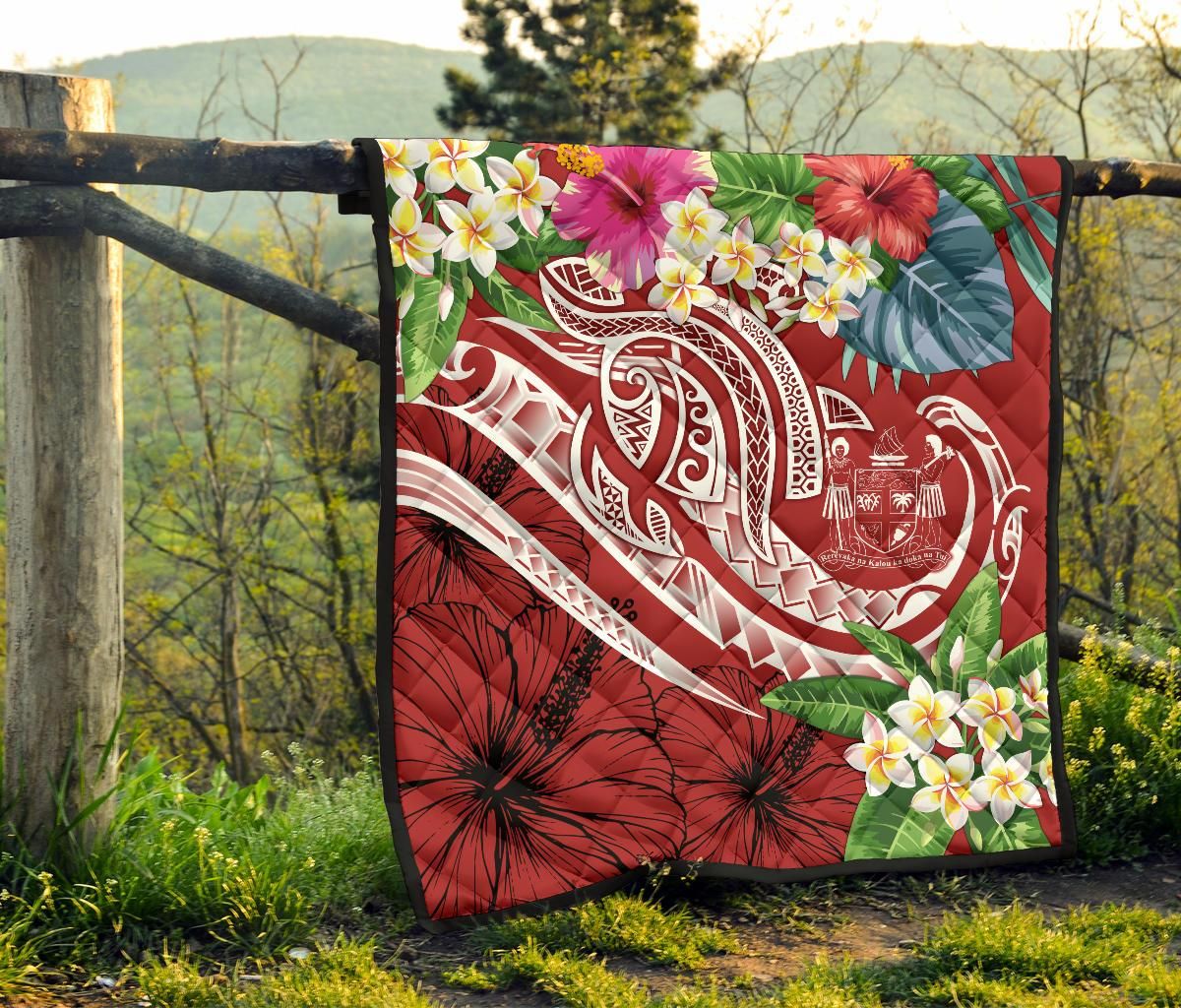 Fiji Polynesian Premium Quilt - Summer Plumeria (Red)