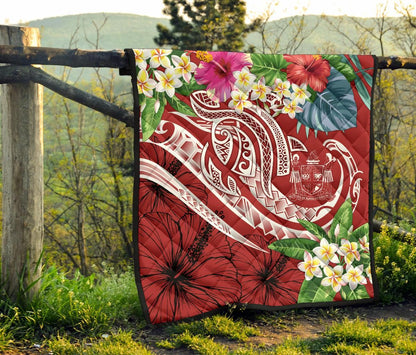 Fiji Polynesian Premium Quilt - Summer Plumeria (Red)