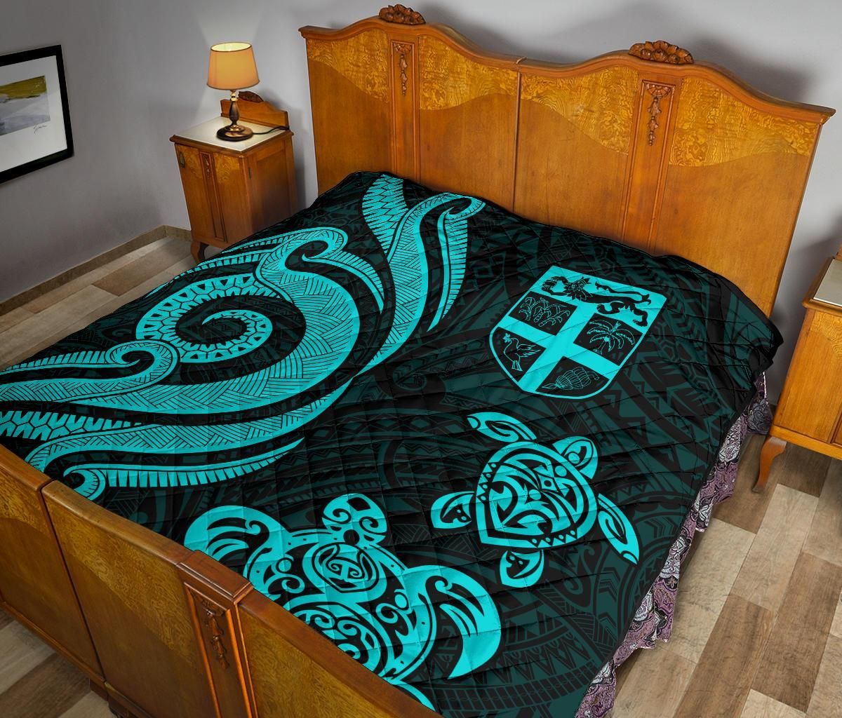 Fiji Polynesian Premium Quilt - Turquoise Tentacle Turtle