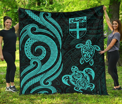 Fiji Polynesian Premium Quilt - Turquoise Tentacle Turtle