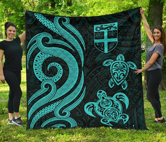 Fiji Polynesian Premium Quilt - Turquoise Tentacle Turtle