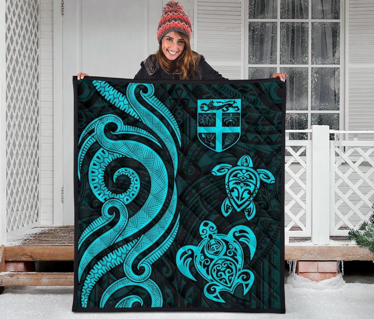 Fiji Polynesian Premium Quilt - Turquoise Tentacle Turtle