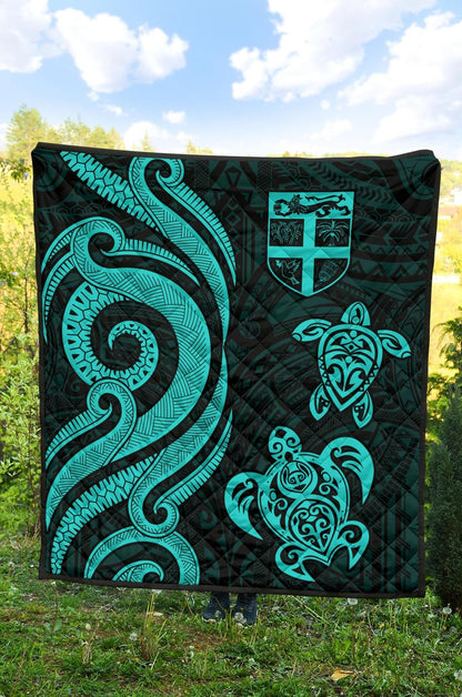 Fiji Polynesian Premium Quilt - Turquoise Tentacle Turtle