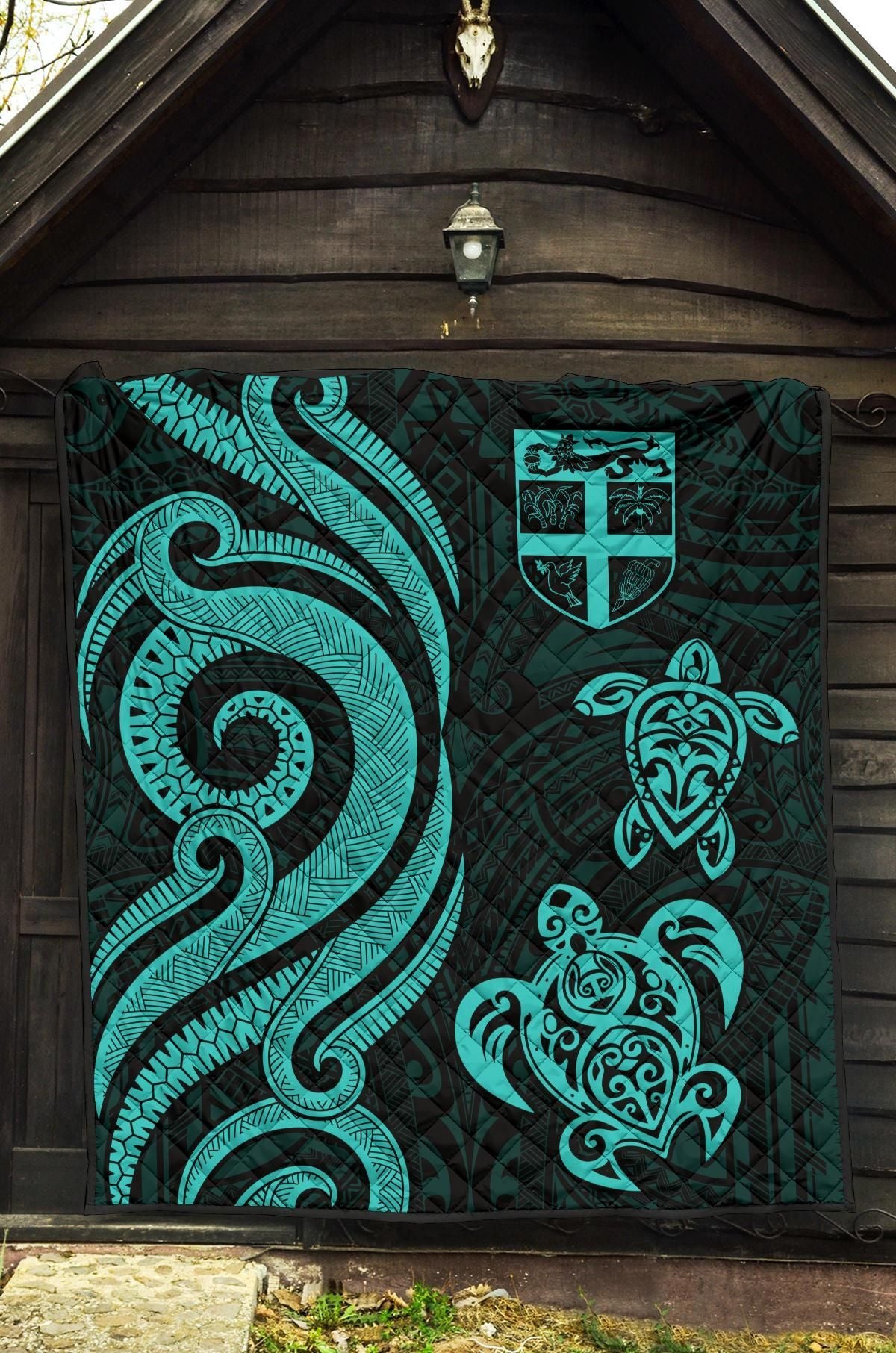 Fiji Polynesian Premium Quilt - Turquoise Tentacle Turtle
