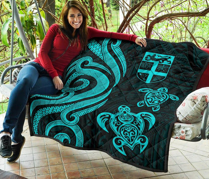 Fiji Polynesian Premium Quilt - Turquoise Tentacle Turtle