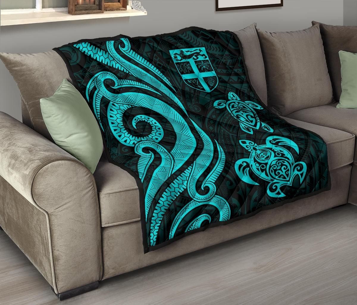Fiji Polynesian Premium Quilt - Turquoise Tentacle Turtle