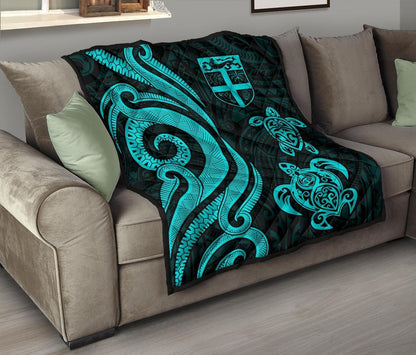 Fiji Polynesian Premium Quilt - Turquoise Tentacle Turtle