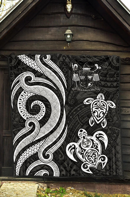 Fiji Polynesian Premium Quilt - White Tentacle Turtle Crest