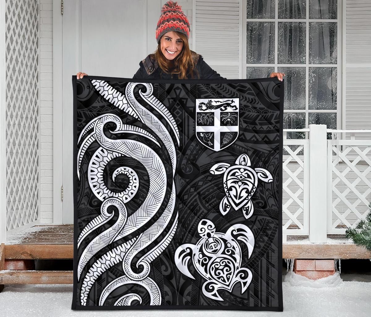 Fiji Polynesian Premium Quilt - White Tentacle Turtle