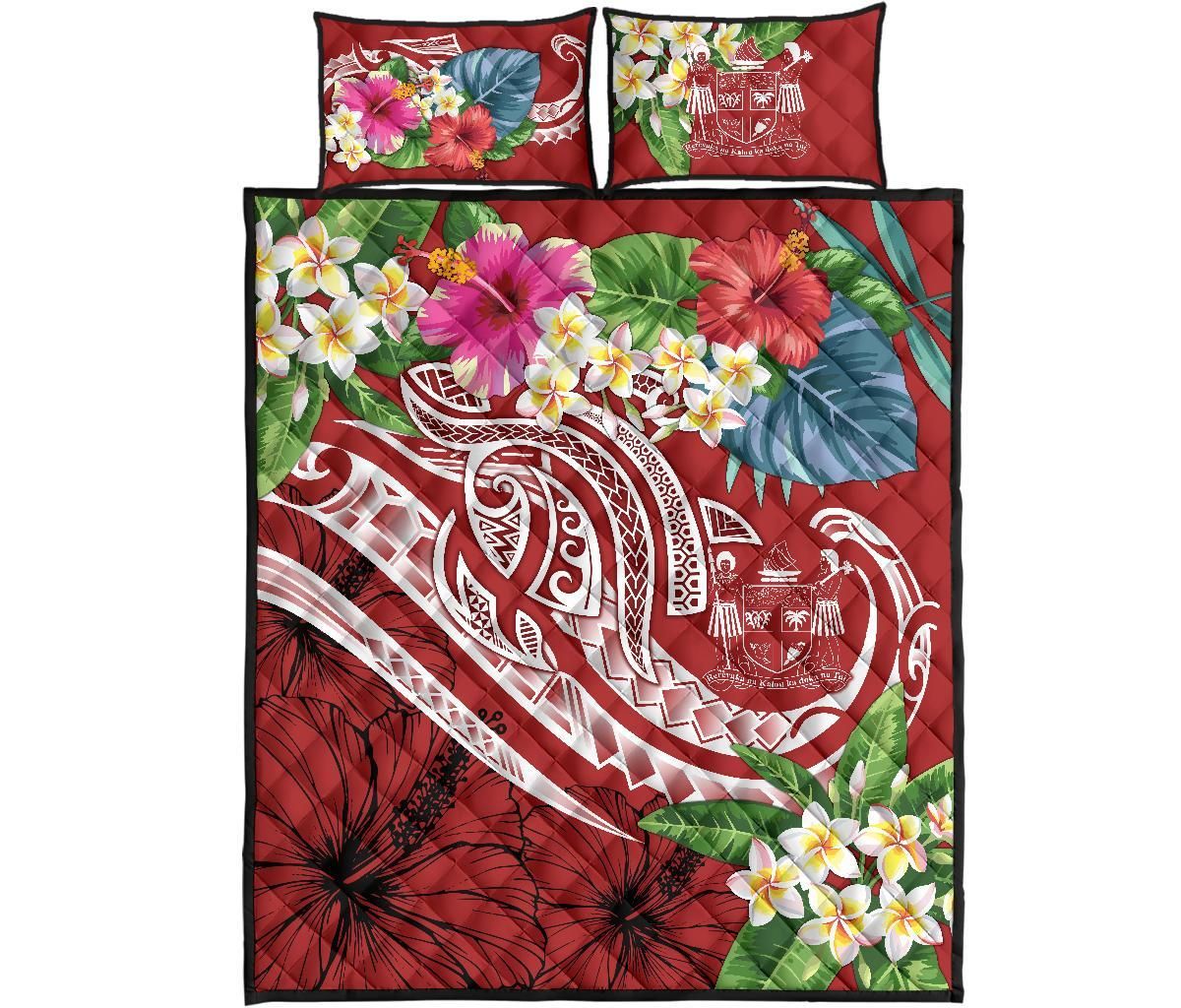 Fiji Polynesian Quilt Bed Set - Summer Plumeria (Red)