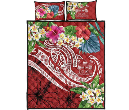 Fiji Polynesian Quilt Bed Set - Summer Plumeria (Red)