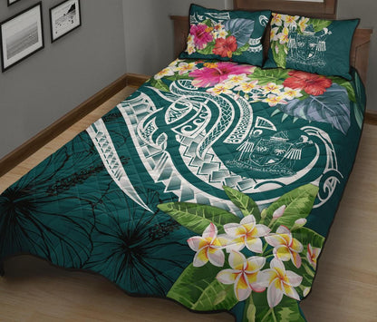 Fiji Polynesian Quilt Bed Set - Summer Plumeria (Turquoise)