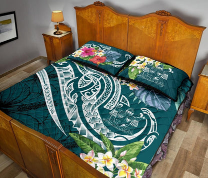 Fiji Polynesian Quilt Bed Set - Summer Plumeria (Turquoise)