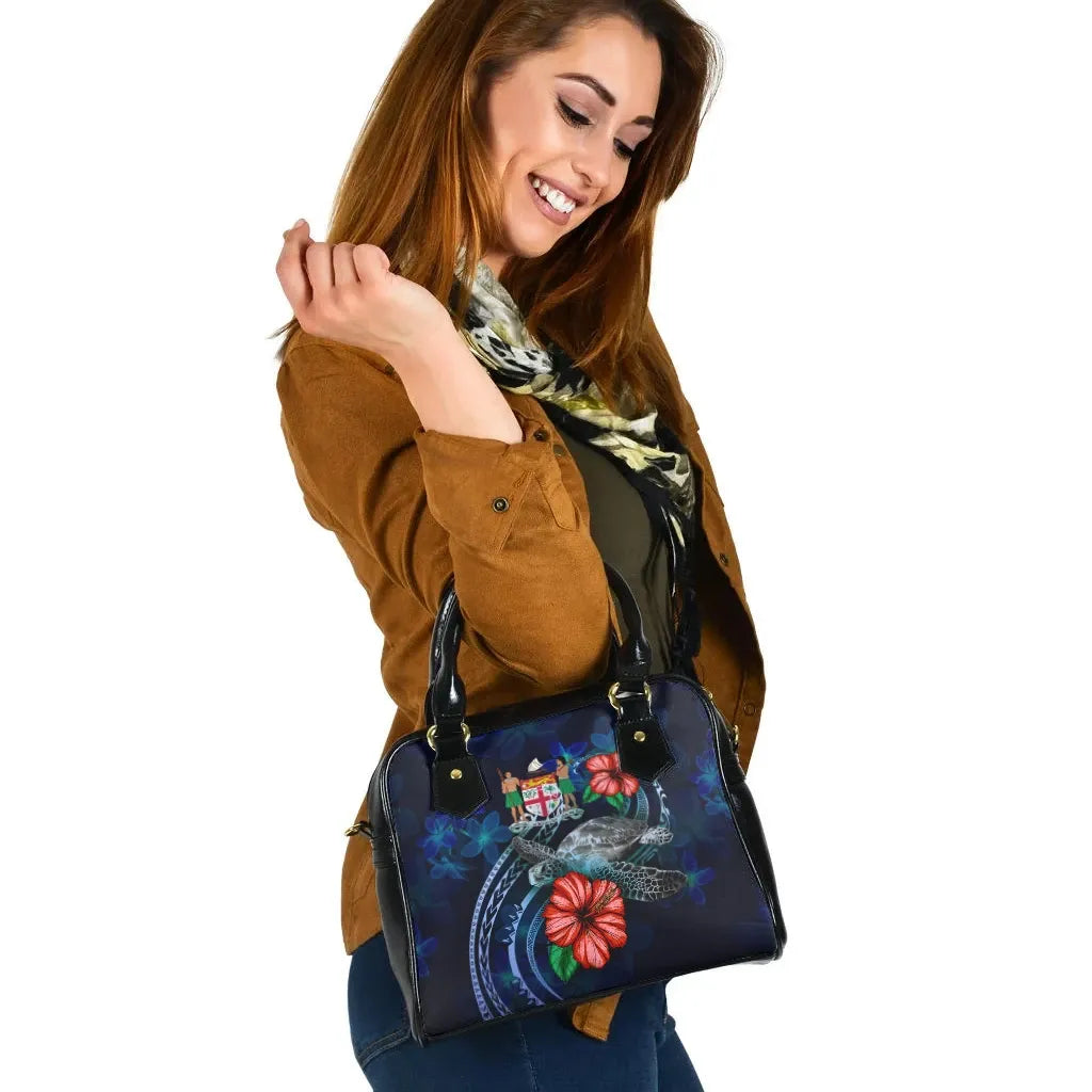 Fiji Polynesian Shoulder Hand Bag - Blue Turtle Hibiscus