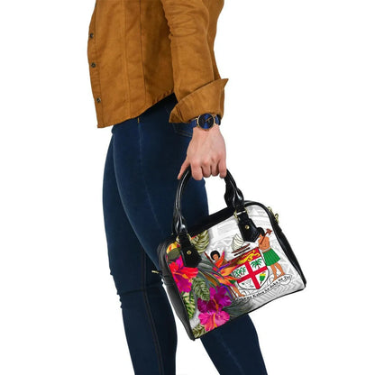 Fiji Polynesian Shoulder Handbag - Hibiscus White Pattern