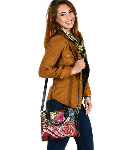 Fiji Polynesian Shoulder Handbag - Summer Plumeria (Red)