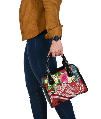 Fiji Polynesian Shoulder Handbag - Summer Plumeria (Red)