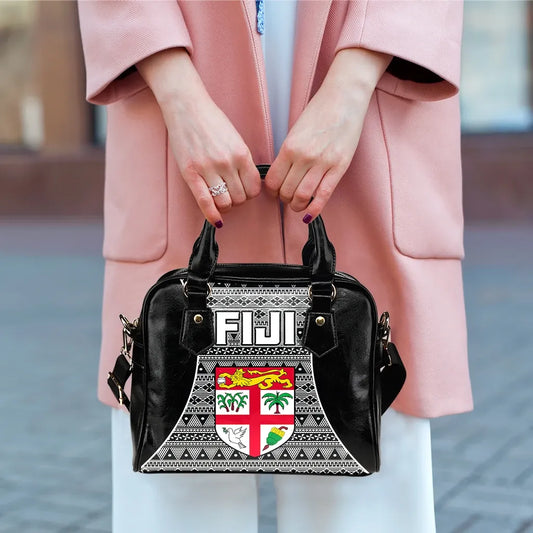Fiji Shoulder Handbag - Tapa Pattern Sport Style Black