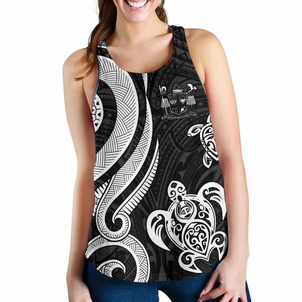 Fiji Polynesian Women Racerback Tank - White Tentacle Turtle Crest