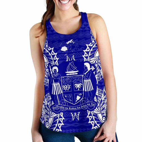Fiji Polynesian Women Tank Top Map Blue