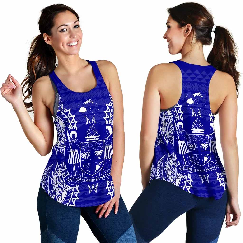 Fiji Polynesian Women Tank Top Map Blue