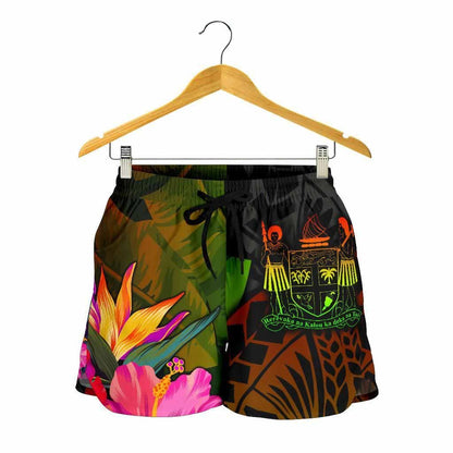 Fiji Polynesian Women Shorts - Hibiscus and Banana Leaves
