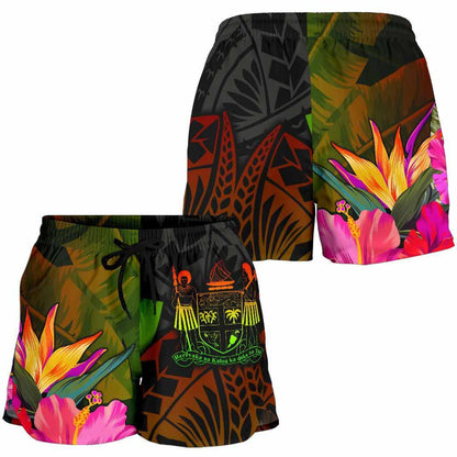 Fiji Polynesian Women Shorts - Hibiscus and Banana Leaves