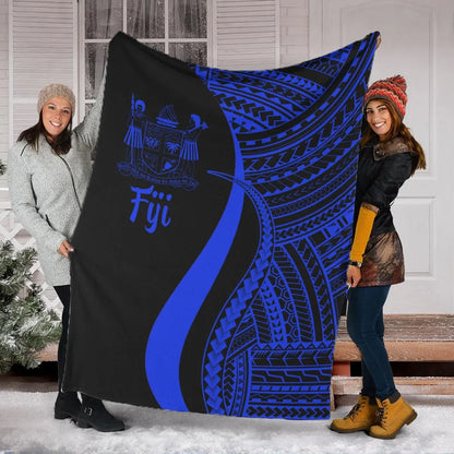 Fiji Premium Blanket - Blue Polynesian Tentacle Tribal Pattern Crest