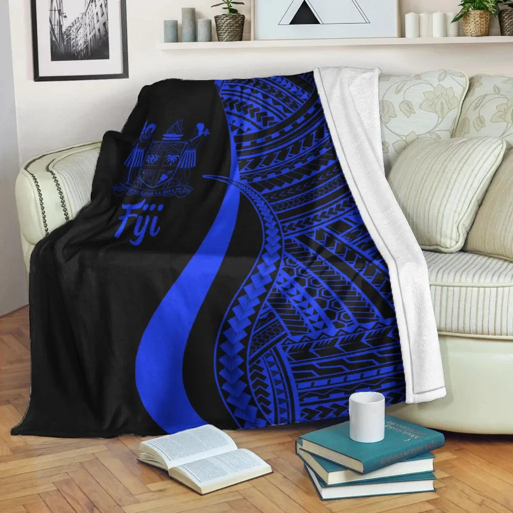 Fiji Premium Blanket - Blue Polynesian Tentacle Tribal Pattern Crest
