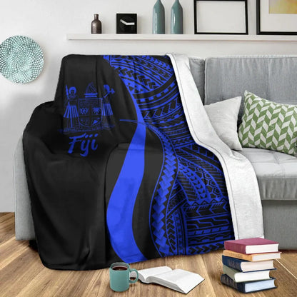 Fiji Premium Blanket - Blue Polynesian Tentacle Tribal Pattern Crest