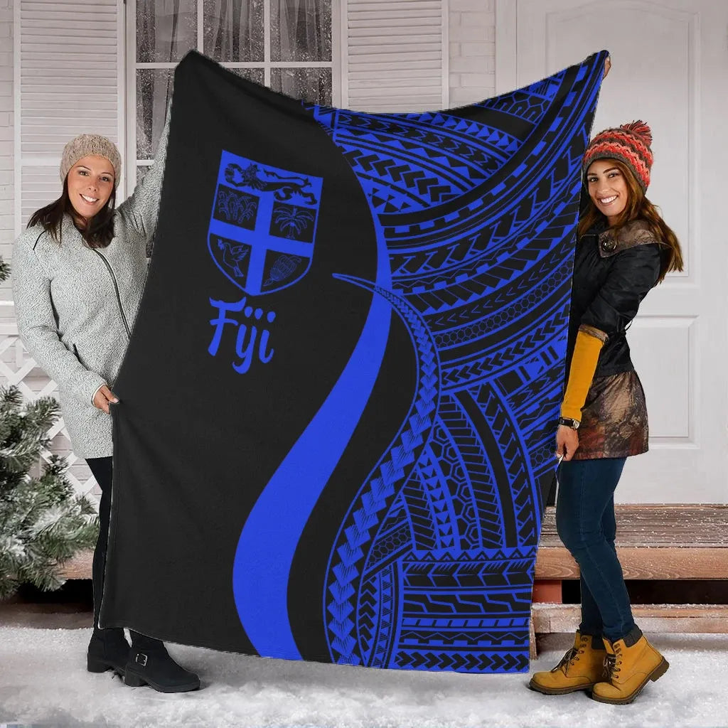 Fiji Premium Blanket - Blue Polynesian Tentacle Tribal Pattern