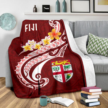 Fiji Premium Blanket- Fiji Seal  Polynesian Patterns Plumeria  (Red)
